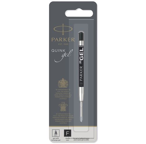 Parker Recharge Quink Gel Pour Stylo Bille , Pointe Fine, Noire, Blister X 1