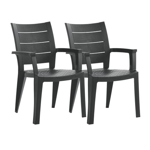 Pegane - Lot de 2 chaises de jardin - Empilables - Résine - Gris - H. 90 cm - Image 3