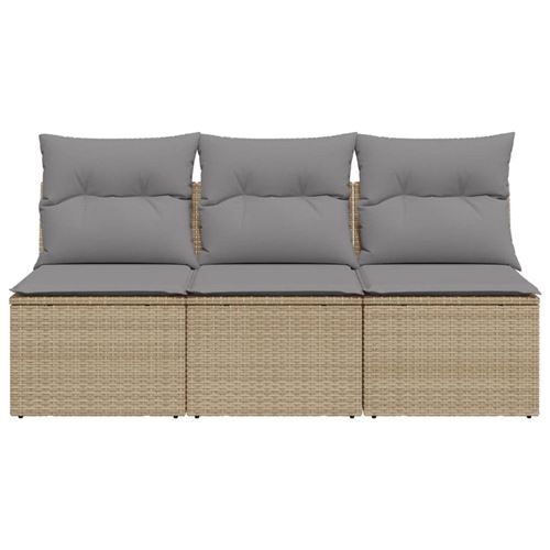 VidaXL Canapé De Jardin 3 Places Avec Coussins - Beige, Résine Tressée, Acier Époxy, UV Et Eau, Housses Lavables, 170x67x65 Cm