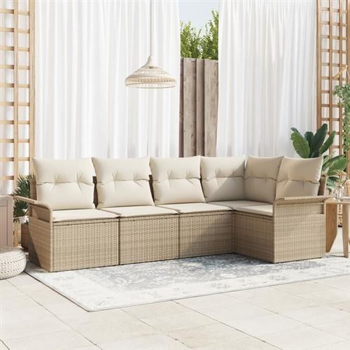 Non Communiqué Beige Ensemble De Canapés De Jardin Vidaxl 5 Pièces Avec Oreillers Poly Rattan, Canapé De Jardin Vidaxl 2 Places Avec 3354030