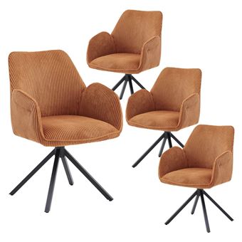 Lot de 4 Fauteuils de table Pivotants Tissu Velours Côtelé Terracotta - DELIA - ALTOBUY - 1
