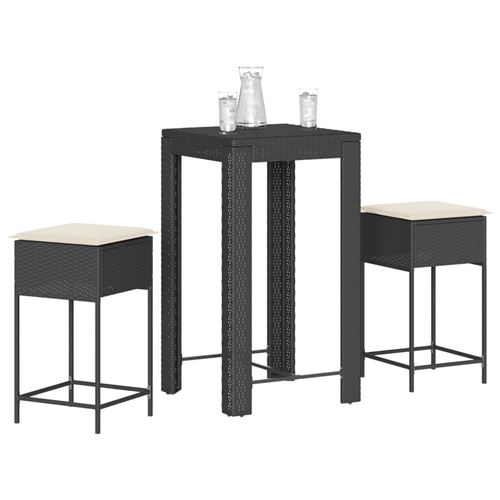 vidaXL - Ensemble de bar de jardin - 3 pièces - Noir - Image 2