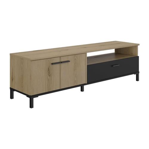 Banc TV - TRUST - Chene / Noir - 2 portes - 1 tiroir - 140 x 40 x 47 cm - GAMI