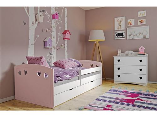 Kocot Kids - Lit Julie mix rose poudré tiroir et matelas inclus 180/80