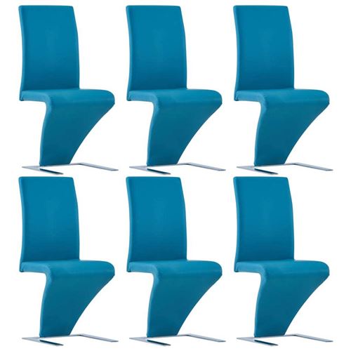 vidaXL Chaises à dîner avec forme de zigzag 6 pcs Bleu Similicuir