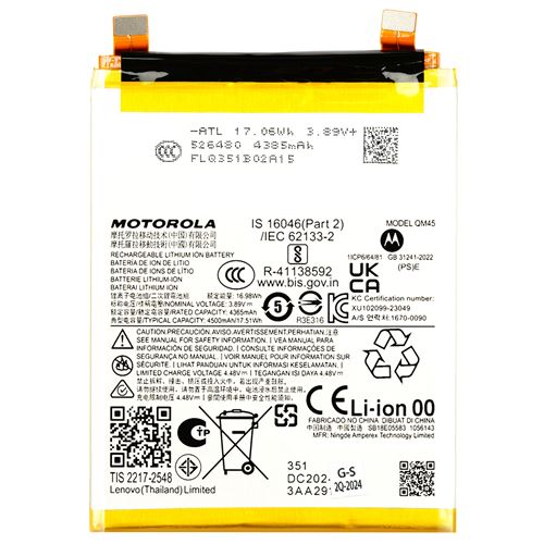 Batterie interne pour Motorola Edge 50 Pro 4500mAh QM45 Original Motorola Blanc