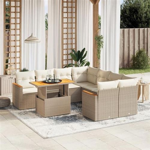 Non Communiqué Beige Salon De Jardin Modulable Vidaxl 9 Pieces Resine Tressee 62 X 62 X 69 Cm