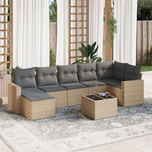 Non Communiqué Beige Vidaxl Salon De Jardin Modulable - Lot De 8 Pieces - Resine Tressee - 7 Personnes