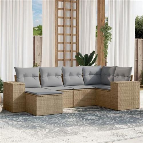Non Communiqué Beige Vidaxl Salon De Jardin Avec Coussins 6 Pcs, Canapés De Terrasse, Ensemble De Meubles De Patio, Mobilier D'extérieur, 3255196