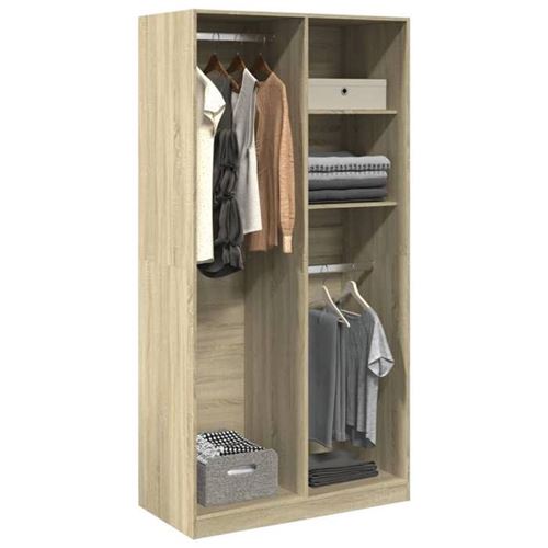 vidaXL Garde-robe Chêne sonoma 100x50x200 cm Aggloméré, armoire de rangement, organisateur de garde-robe, armoire, placard, 3307767