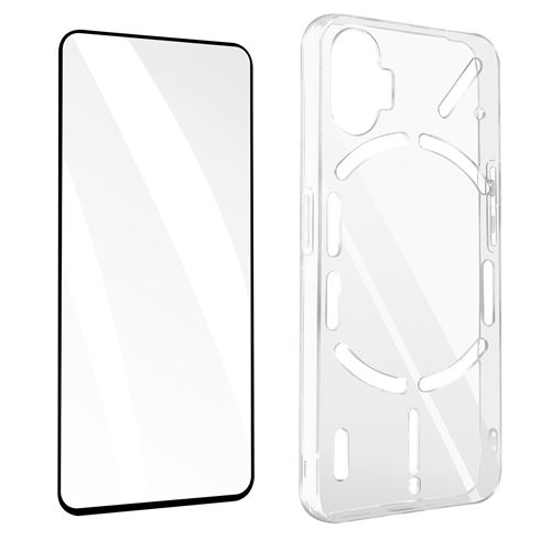 Coque pour Nothing Phone 1 Silicone Souple et Film Verre Trempé 9H Avizar transparent contour noir