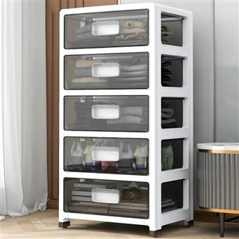 WeValley Tour de rangement - Noir transparent et Blanc - sur roulettes, 5 tiroirs - 1