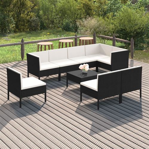 Salon de jardin 9 pcs avec coussins R&eacute;sine tress&eacute;e Noir Vidaxl n/a