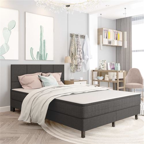 Vidaxl sommier tapissier gris fonc&eacute; tissu 140x200 cm cadre 2 personnes