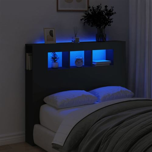 vidaXL Tête de lit à LED noir 120x18,5x103,5 cm bois d'ingénierie