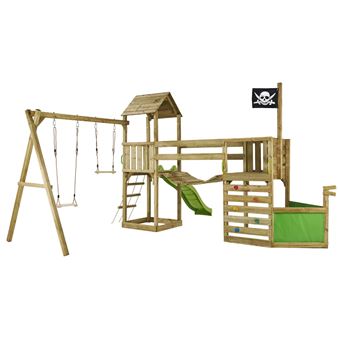 KANGUI Aire de jeux pirate en bois avec vigie WILLI   Balançoire, trapèze, toboggan, mur d'escalade, cabane sur plateforme, pont suspendu - 1