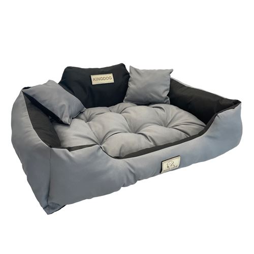 Meilleurs prix pour Grand lit pour chien et chat AIO Kingdog 100 x 75 gris foncé - taille L avec 2 coussins 15x15cm