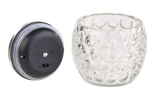 Lampe solaire à poser LED en verre avec anse en corde 15 cm