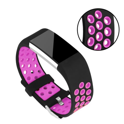 Bracelet en silicone remplacement du sport bi-couleur souple à plusieurs trous violet pour votre Fitbit Charge 2