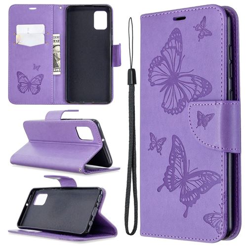 Etui en PU empreinte papillon violet pour Samsung Galaxy A31