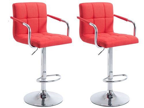 Lot de 2 Tabourets de Bar Lucy V2 en Tissu - Piètement en métal chromé - Siège Rouge
