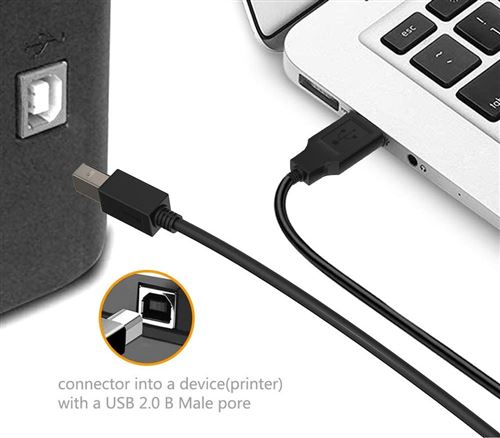INECK® 1.8M Câble d'Imprimante USB A-B Noir pour tous HP