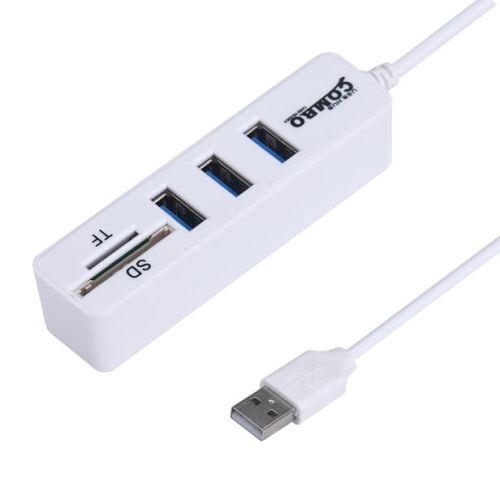 2 en1 Combo Super Speed ​​USB 2.0 3 ports HUB Splitter + TF lecteur de carte SD WH