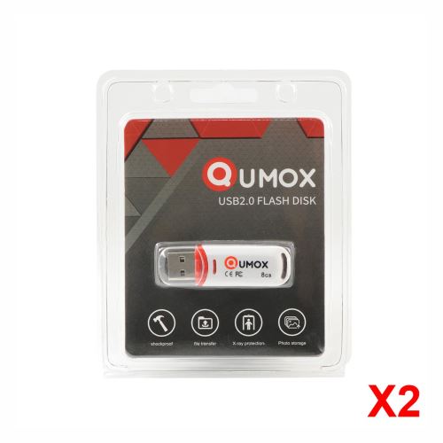 Lot de 2 Qumox clé USB 8Go USB 2.0 8GB 8 GB Pen Drive USB 2.0 Flash Stick rouge blanche sous blister