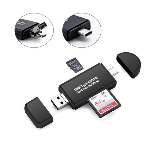5€84 sur Lecteur de cartes SD / micro, adaptateur USB OTG Micro-USB type C  et lecteur de carte mémoire USB 2.0 portable pour cartes SDXC, SDHC, SD,  MMC, RS-MMC, Micro-SDXC, Micro-SDHC et