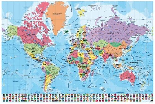 Affiche Carte Du Monde Physique Politique