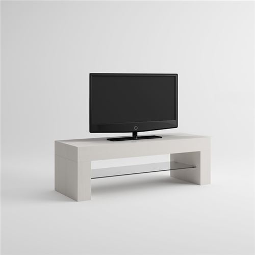 Mobilifiver Meuble Télé, Evolution, Frêne blanc, 112 x 40 x 36 cm, Mélaminé/Verre, Made in Italy