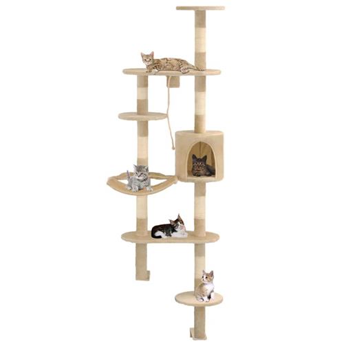 Comparer les prix de Arbre à chat griffoir grattoir niche jouet animaux peluché en sisal montage mural 194 cm beige