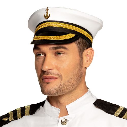 casquette de capitaine blanc noir marin adulte - 44367