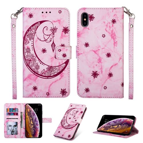 Etui en PU motif lune style marbre rose pour votre Apple iPhone XS 5.8 inch