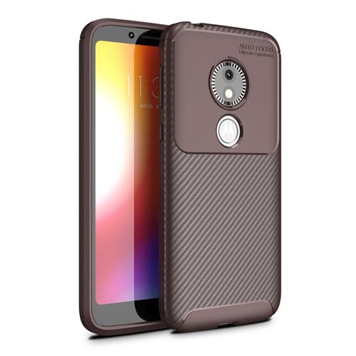Coque en TPU en fibre de carbone résistante à la chute marron pour votre Motorola Moto E5 Play Go