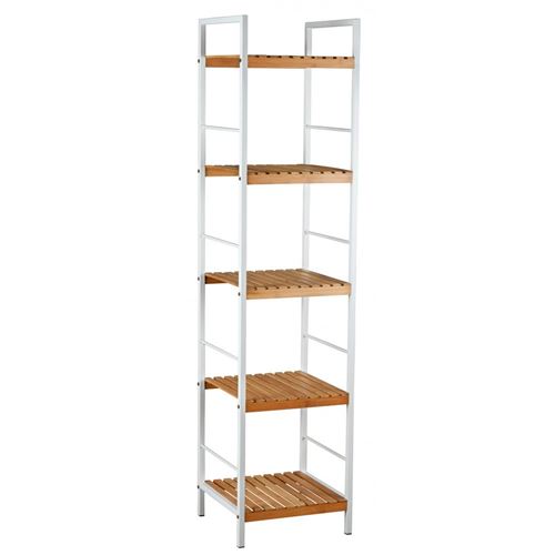 Aubry Gaspard - Étagère 5 niveaux en métal blanc et bambou ajouré 33 x 32 x 138 cm