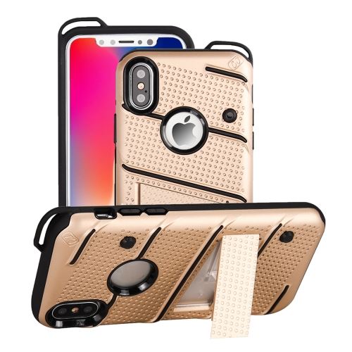 Iphone X / Xs Coque Protection Plastique Effet Armure Support Doré Als81083