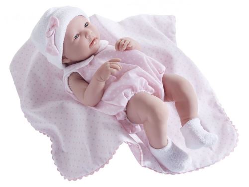 Berenguer - All-Vinyl La Newborn Doll in pink bubble suit outfit and blanket. REAL GIRL! rose