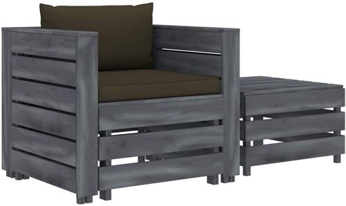 vidaXL Ensemble de canapé palette 2 pcs avec coussins taupe Bois
