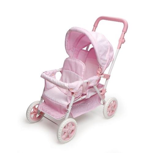 Badger Basket Folding Double Front-to-Back Stroller Doll (fits American Girl dolls), PinkWhite