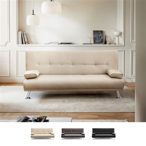 Modus Sofà - Canapé Clic Clac convertible double 2 Places en faux cuir avec accoudoirs Olivina pour la maison et les lieux publics, Couleur: Beige