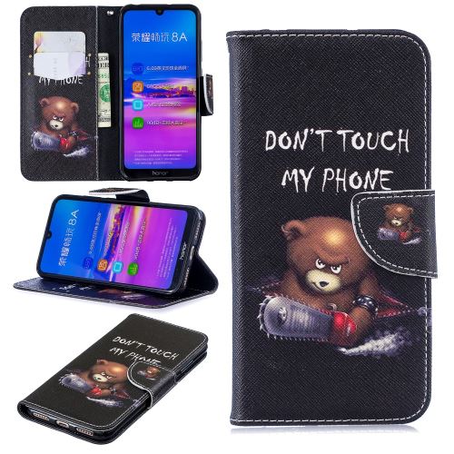Etui en PU feuille de papier pour l'impression motifs l'ours et ses avertissements pour votre Huawei Honor 8A