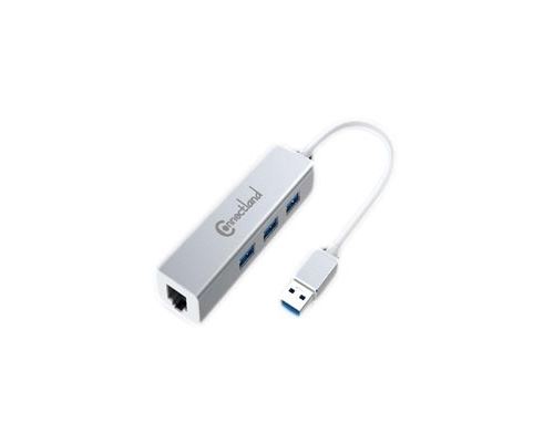 Connectland Adaptateur USB3 vers Ethernet 10/100/1000 Mbps + 3X HUB en Aluminium