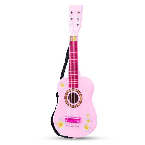 New Classic Toys guitare Fleurs 60 cm junior bois rose 4-pièces