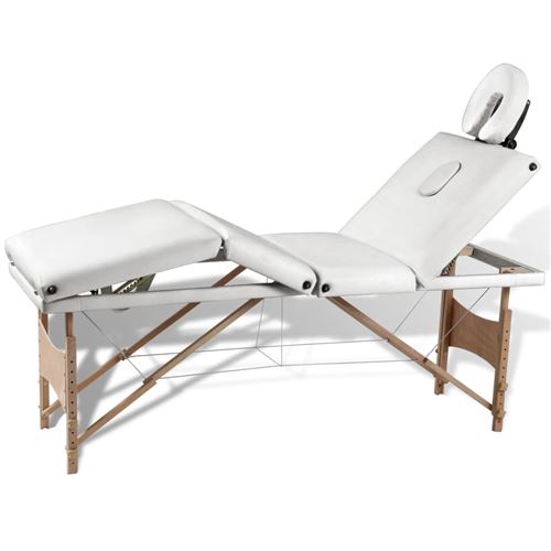 vidaXL Table de Massage Pliante 4 Zones Crème Cadre en Bois