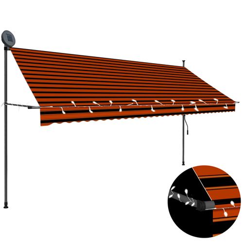 Auvent manuel rétractable avec LED 250 cm - Orange et marron #1