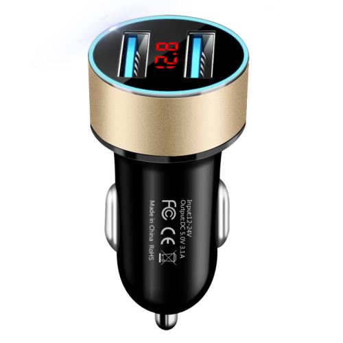WISETONY® Chargeur de voiture rapide et intelligent avec 2 ports USB 3.1 A - or