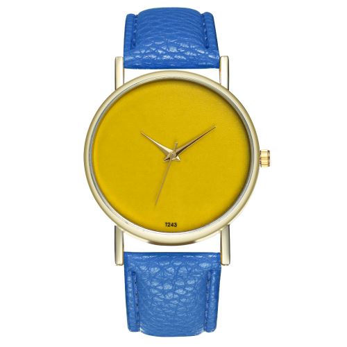 Montre simple et élégante à bracelet en cuir pour homme montre à quartz pour femme coréenne T243-ABleu foncé