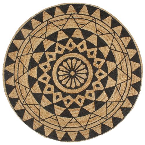 vidaXL Tapis fait à la main Jute avec imprimé noir 150 cm