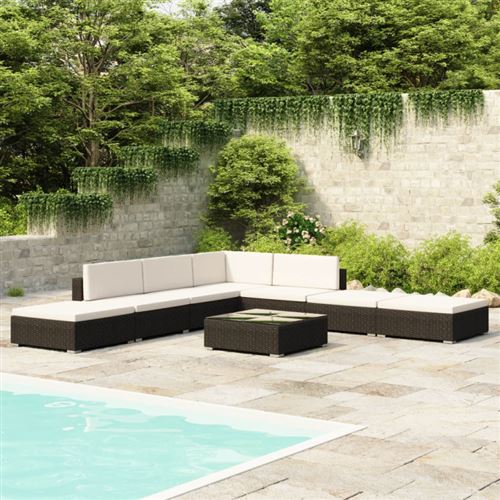 Vidaxl Noir Salon De Jardin 8 Pcs Avec Coussins Résine Tressée